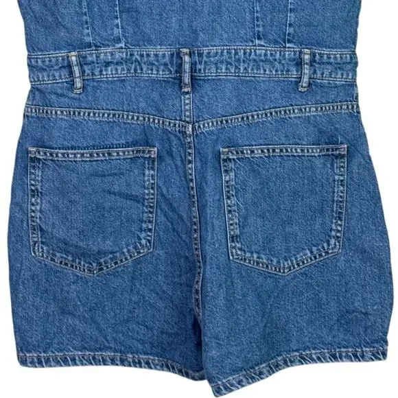 Zara Sleeveless Collard Button Denim Short Jean Shorts Romper L Dark Wash Blue - Picture 7 of 15